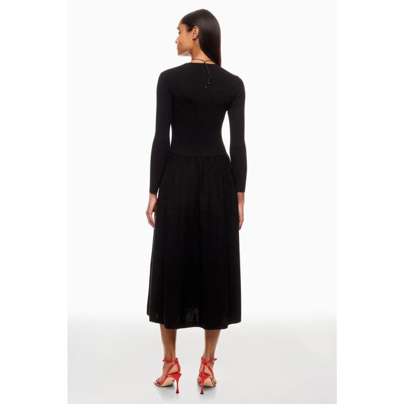 Thakoon Black Drop Waist Long Sleeve Knit A-Line Minimalist Midi Dress Size M - Picture 3 of 14